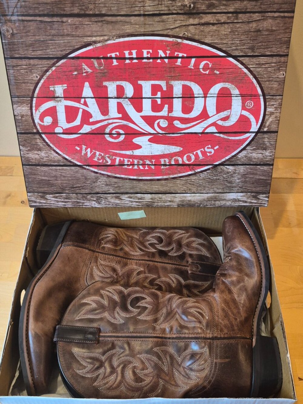 Laredo Cowboy Boots Men 11.5 Extra Wide Brown Leather Square Toe Western 68354